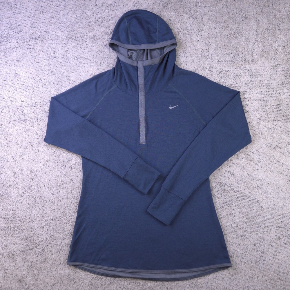 Nike Running Hoodie Women Large Wool Blend Top Dri Fit Pullover Snap Reflective